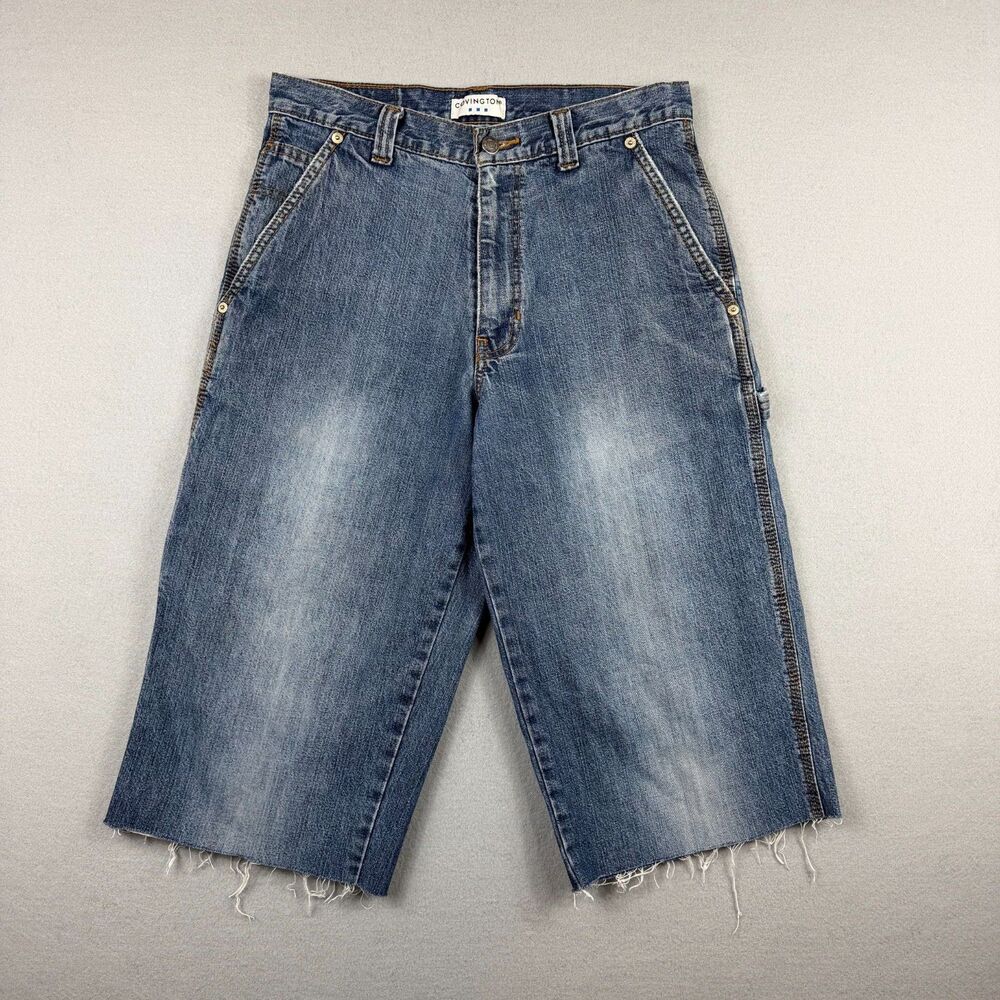 Vintage 90s Y2K Jorts Baggy Shorts Raw Hem Covington Mens 30 Denim Carpenter